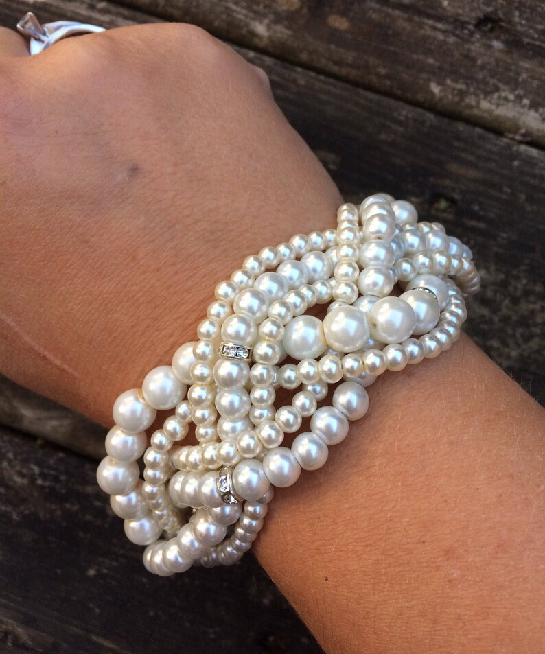 Braided cuff ivory pearl bracelet bridesmaids bracelet Etsy