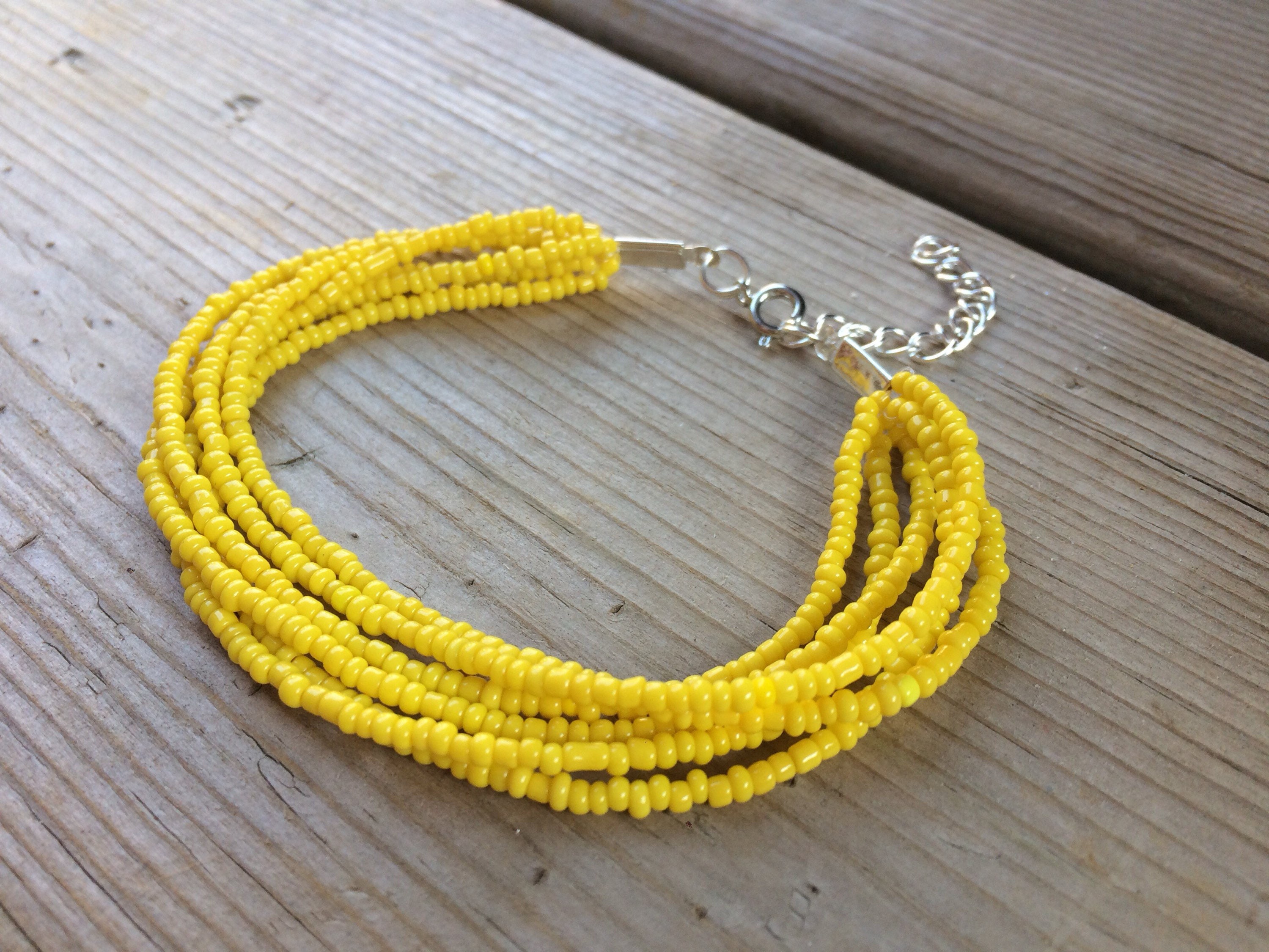 Yellow beaded bracelet yellow multistrand boho bracelet Etsy