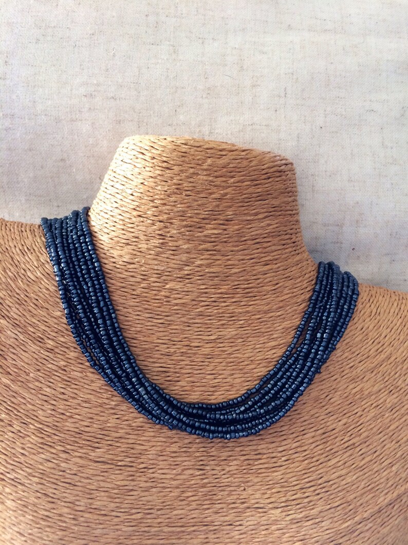 Navy multi-strand seed bead necklace