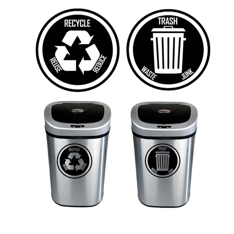 Trash and recycling vinyl sticker decals for trash//recycle Garbage Can and