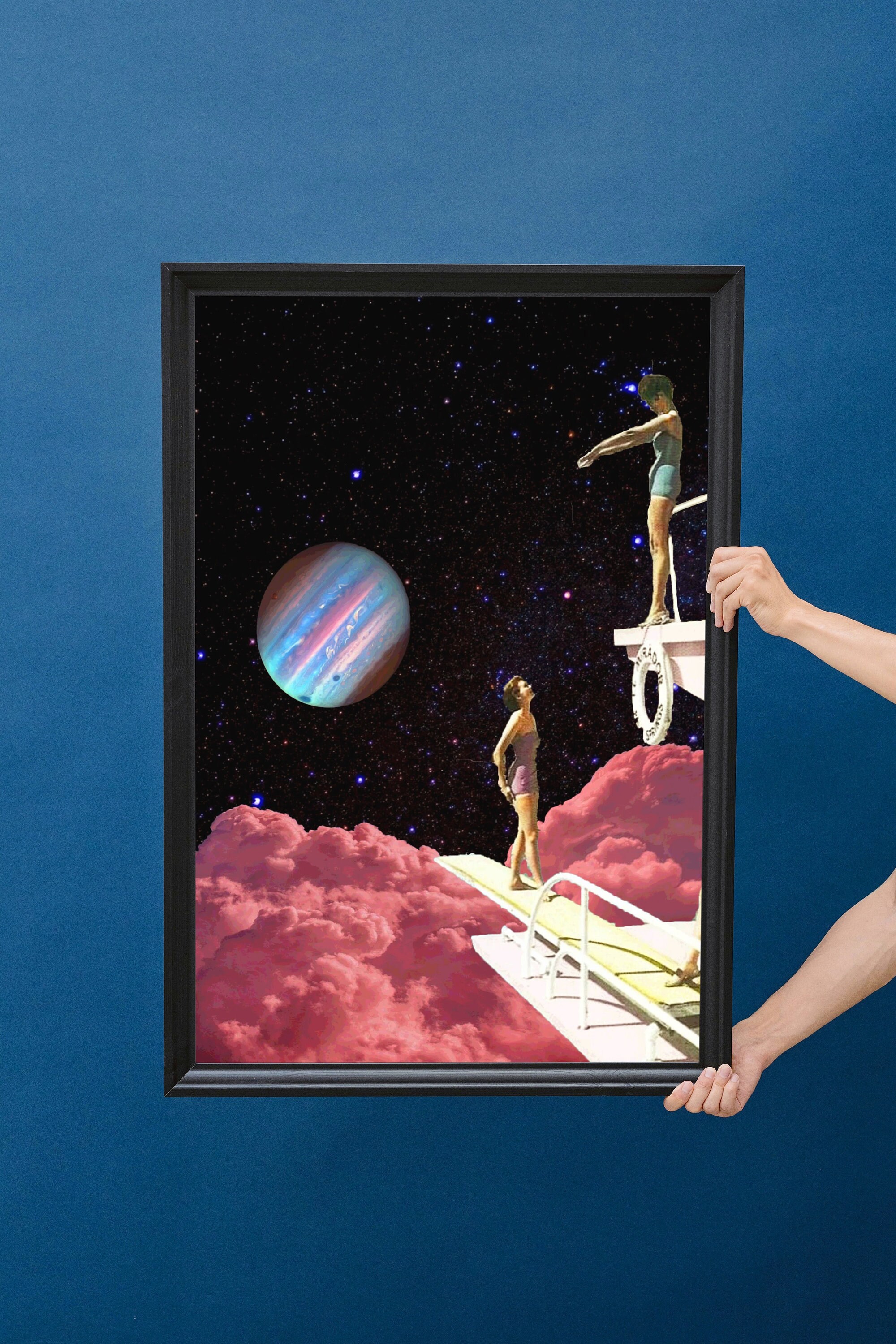 Pink Cloud Surreal Wall Art, Collage Art, Vintage Print, Digital Art ...