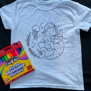 Mermaid, unicorn, butterfly, bugs washable coloring shirt