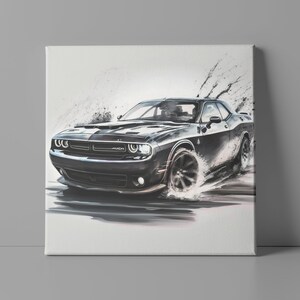 Dodge Challenger aquarel digitaal kunstwerk, klaar om af te drukken, direct downloaden