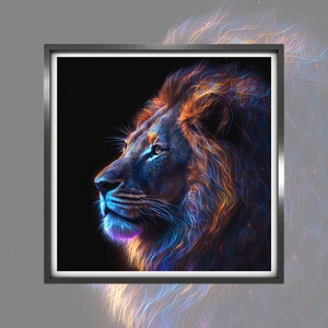 Neon Lion High-Resolution Digital Artwork, Ready to Print, Instant Download
