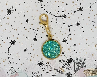 Aquamarine Druzy Planner Charm - Planner Accessories, Travelers Notebook Charm