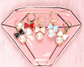 Enamel Bow Pearl Planner Charm - Planner Accessories, Travelers Notebook Charm
