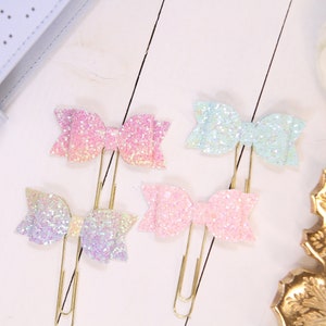 Set of 4 Glitter Bow Planner Clips | Planner Accessories, Paperclip Bookmark, Planner Gift