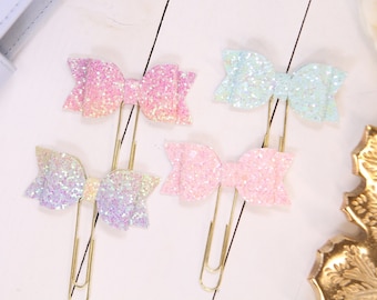 Set of 4 Glitter Bow Planner Clips | Planner Accessories, Paperclip Bookmark, Planner Gift