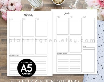 Printable Vertical ECLP A5 Planner Inserts Undated Weekly - Digital Planner Inserts