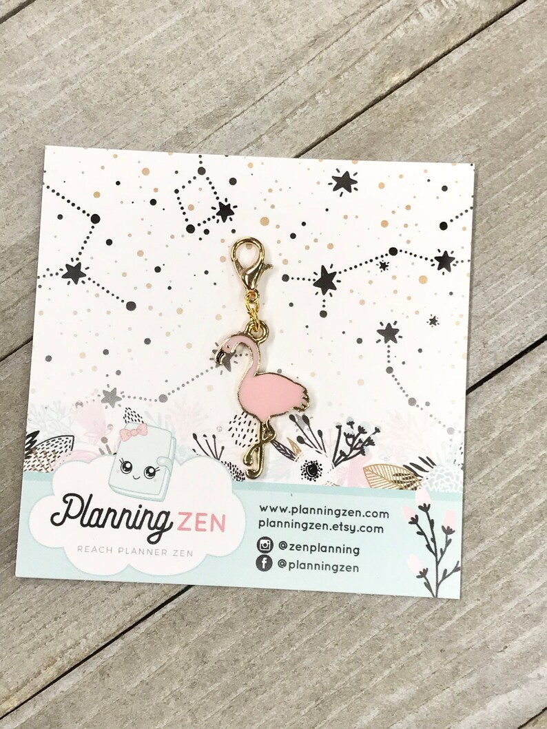 Light Pink Flamingo Enamel Planner Charm Planner Accessories, Travelers Notebook Charm image 1