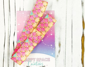 Planner Band, Book and Planner Accessories - Pink Mermaid Planner Band with Pen Loop