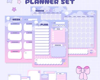 Printable Daily, Weekly, Monthly Planners, Pastel Space Themed Digital Download