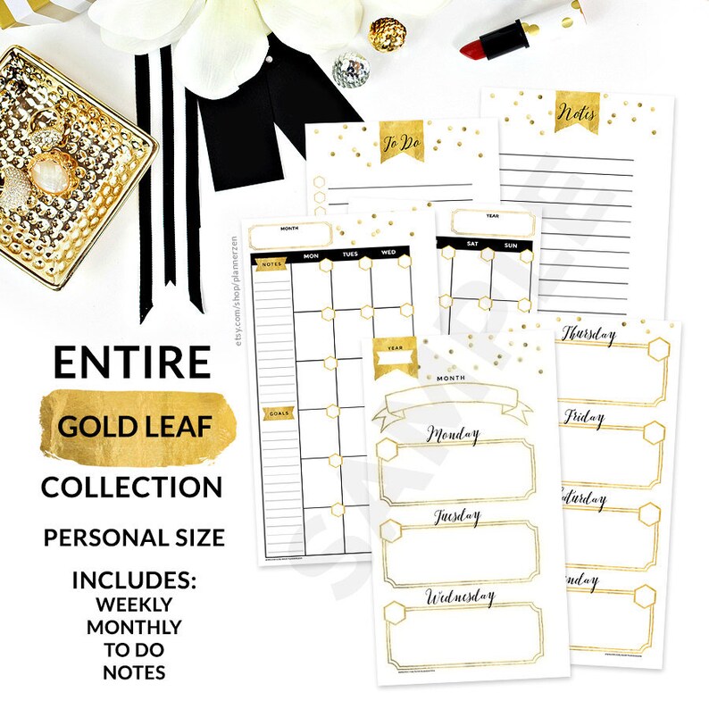 Gold Style Printable Planner Inserts Refills PERSONAL Size - Gold ...