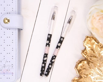 Pretty Floral Pen Black and Pink Fine Tip | Planner Accessories, Stationery Gifts