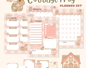 Cottagecore Frog Planner Pages, Monthly Weekly Daily (PDF Download)