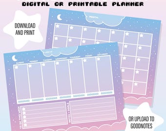 Pastel Weekly Monthly Planner, Kawaii Vaporwave (Digital Download)