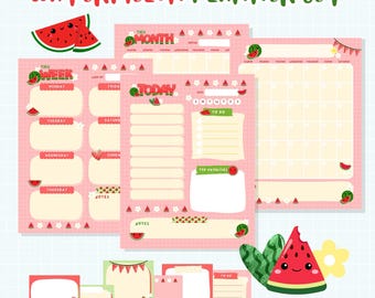 Watermelon Themed Printable Planner for Week, Day and Month Digital Download