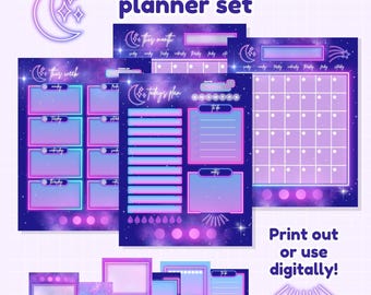 Space Themed Printable Planner, Digital Download, Month Day Year Planning