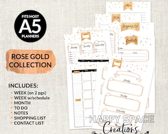 Rose Gold Printable A5 Inserts Collection - Digital Planner Inserts - Printable Daily Planner