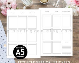 Undated Printable Vertical ECLP A5 Planner Inserts, WO2P Layout for Large KikkiK Filofax Planners