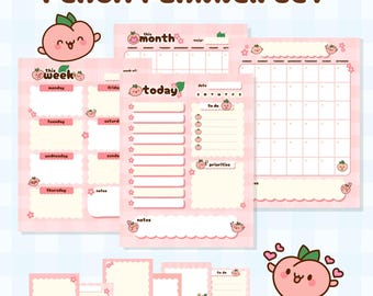 Peach Themed Digital Planner, Pastel Weekly Monthly Organizer (PDF PNG)
