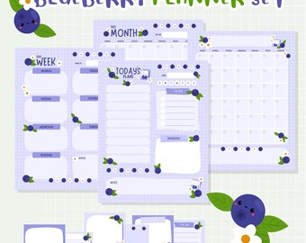 Blueberry Themed Printable Planner Set, Monthly, Weekly, Daily (Instant Download PDF)
