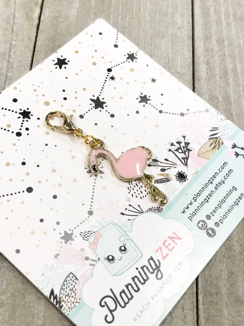 Light Pink Flamingo Enamel Planner Charm Planner Accessories, Travelers Notebook Charm image 2