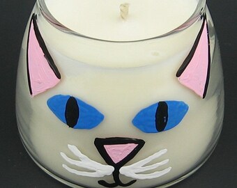 Hand-Painted Kitten Face Mini Soy Container Candle - Black Cat, Blue-grey Cat, White Cat, or Ginger Cat