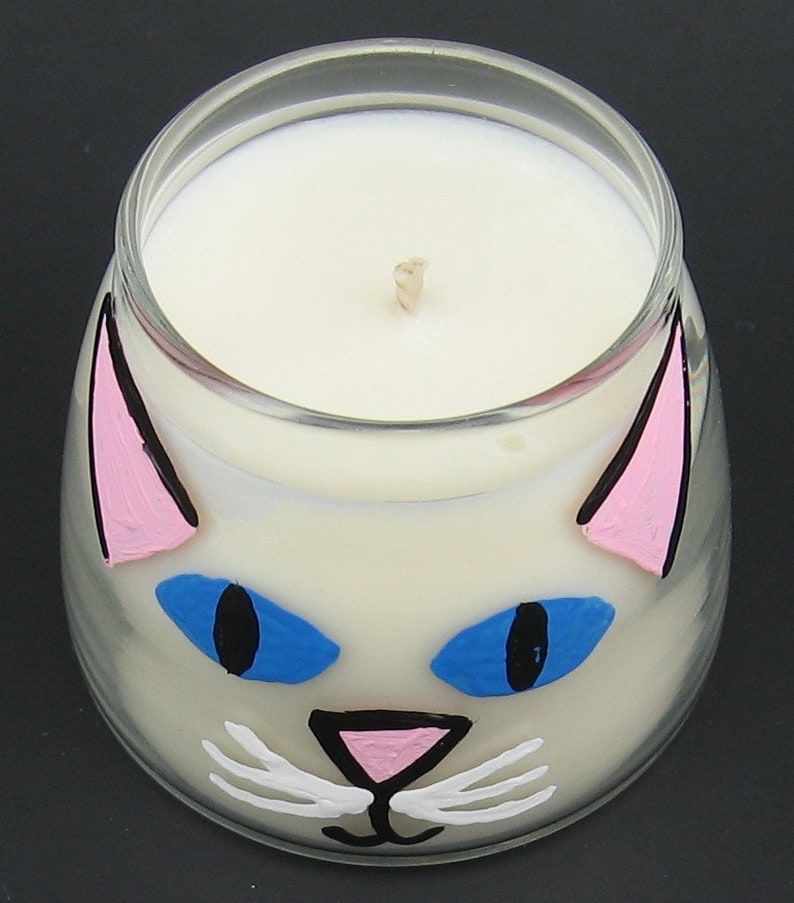 Crazy Cat Lady Cat Guy Starter Kit Hand-painted Kitten Mini Soy Container Candle Set Black Cat, Blue-grey Cat, White Cat, and Ginger Cat image 8