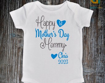 Happy First Mother's Day Mommy Onesie, Personalized First Mother's Day Baby Outfit, Mothers Day gift from Baby Boy