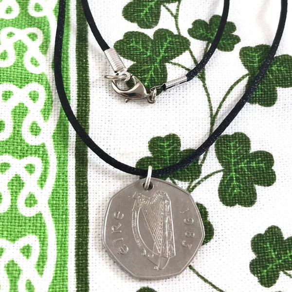 1983 50 Pence Irish Coin Birth Year Necklace, Irish Harp Necklace, 50 Pence Coin Necklace