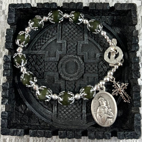 St Patrick/St Bridget Connemara Marble Rosary Bracelet, Irish Connemara Marble Rosary, Single Decade Rosary Bracelet,