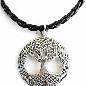Irish Pewter Tree Of Life Braided Black Mens Necklace,IRISH Tree Of Life Necklace,Celtic Tree Of Life Necklace