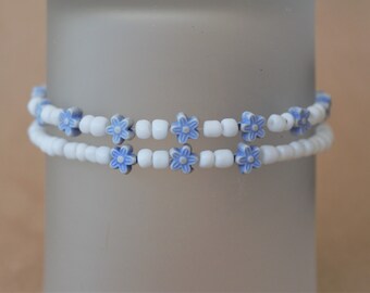 BJ2615 BLUE DAISY ENAMEL BRACELET