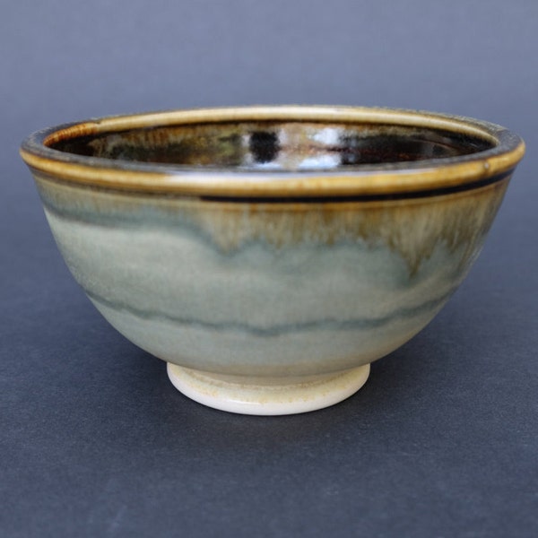 Wheel thrown porcelain pottery bowl - yellow/green 5 inch diameter