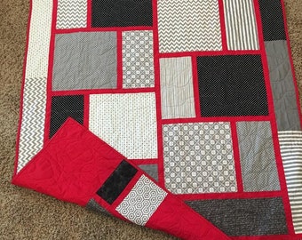 Beautiful Lap Quilt - Red, Black, and Grey Lap Quilt - Lap Quilt - Throw Quilt - Quilt