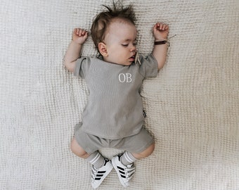 Embroidered Children's Ribbed Shorts and T-shirt Set - Embroidered Kids Sets - Summer Holidays