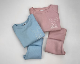 Happy Bunny Personalised Baby and Child Ribbed Sets - Embroidered Kids Sets - Perfect for Easter and Beyond