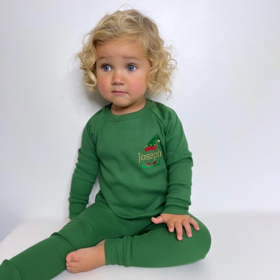 Personalised Baby and Child Christmas Elf Ribbed Set Embroidered