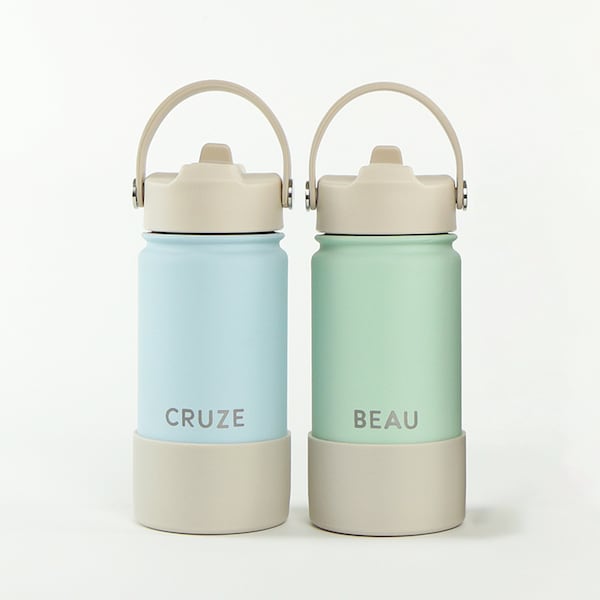 Gepersonaliseerde gegraveerde geïsoleerde en herbruikbare drinkfles - 14 oz/400 ml - horizontaal - school - kinderkamer - reizen