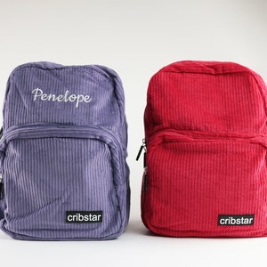 Personalised Retro Style Corduroy Kids Backpack Purple or Red image 1