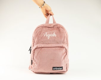 Sac à dos personnalisé pour enfants en velours côtelé rose de style rétro