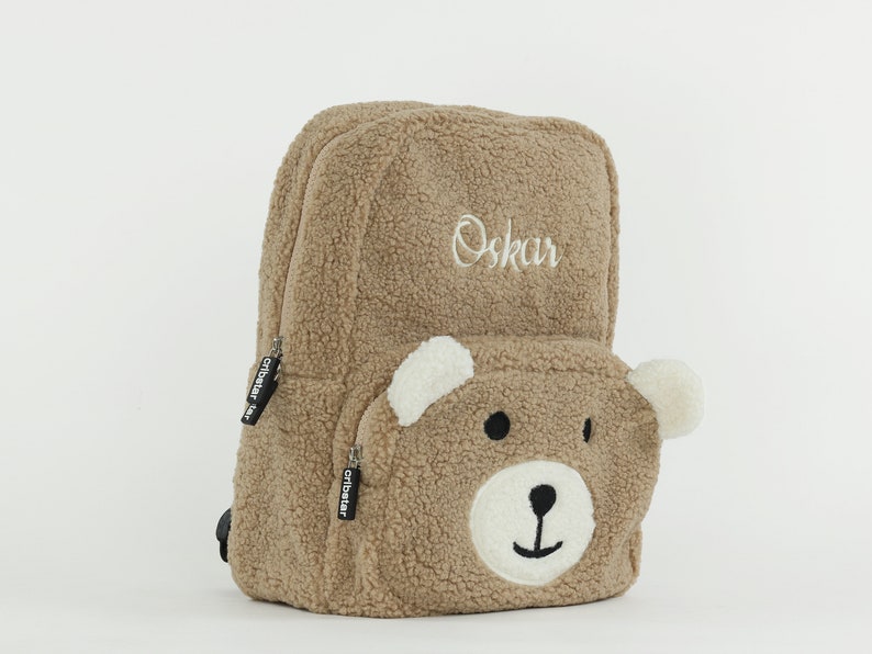Personalised Fluffy Teddy Kids Backpack Beige
