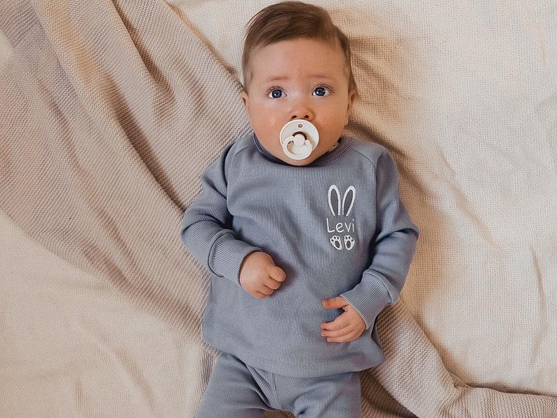 Bunny Ears Personalised Baby and Child Ribbed Sets Embroidered Kids Sets Perfect for Easter and Beyond image 4
