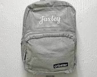 Personalised Retro Style Cloudy Grey Corduroy Kids Backpack