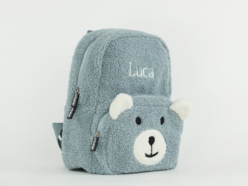 Personalised Fluffy Teddy Kids Backpack Blue