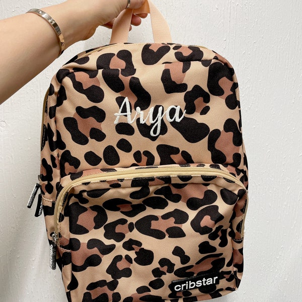 Personalised Retro Style Kids Leopard Backpack