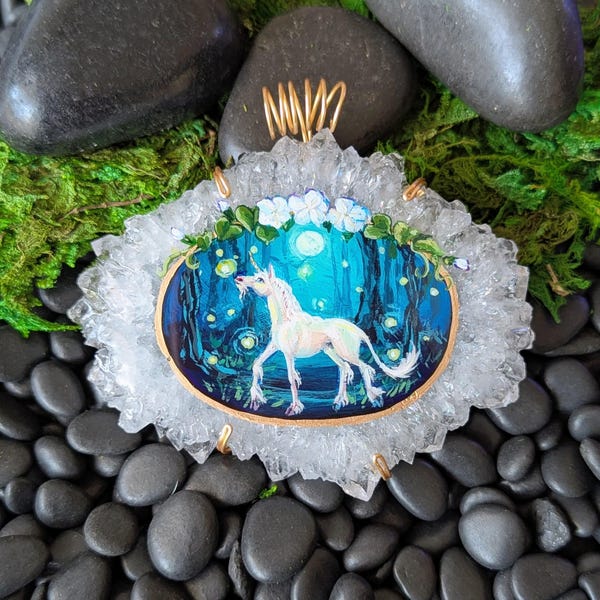 Hand Painted Pendant with Enchanted Forest Unicorn