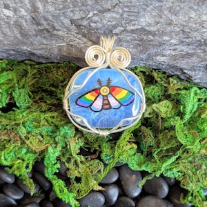 Hand Painted Pride Moth Opalite Pendant