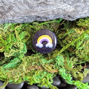 Hand Painted Blue Goldstone Pin with Non-Binary Pride Rainbow